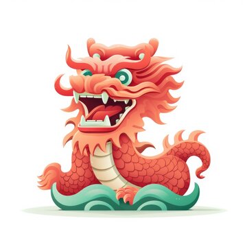 Flat Design Chinese Dragon On White Background Cute Character. Symbol Of The Year Chinese New Year. Vietnamese TET