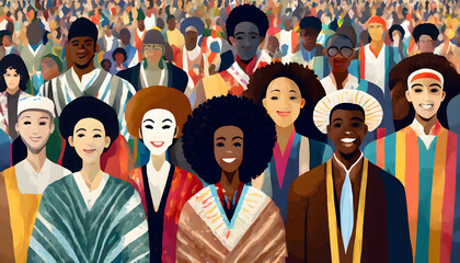 Diversity of people. Group of african american people with different nationalities. Vector illustration. Generated with AI - 697047003