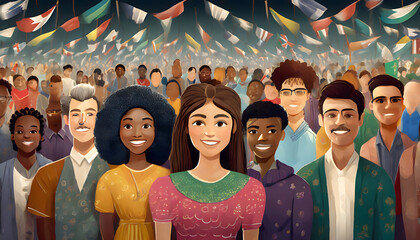 Diversity of people. Group of people with different nationalities and cultures. Vector illustration. Generated with AI