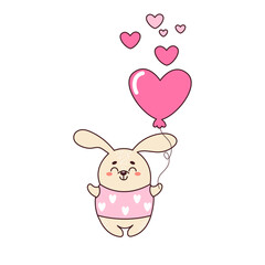 Vector illustration of a cute rabbit with a heart-shaped balloon on a white background