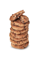 Freshly baked chocolate chip cookies isolated on transparent bacground
