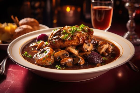 Cozy Culinary Haven: Basking in the Rustic Charm and Gastronomic Pleasures of Coq au Vin at a Traditional Lyonnais Bouchon, A Culinary Journey Through Time