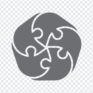 Simple icon puzzle in gray. Simple icon puzzle of the five elements  on transparent background for your web site design, app, UI. EPS10.
