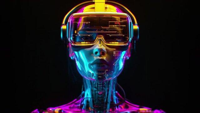 Beautiful electric technology neon female robot cyborg