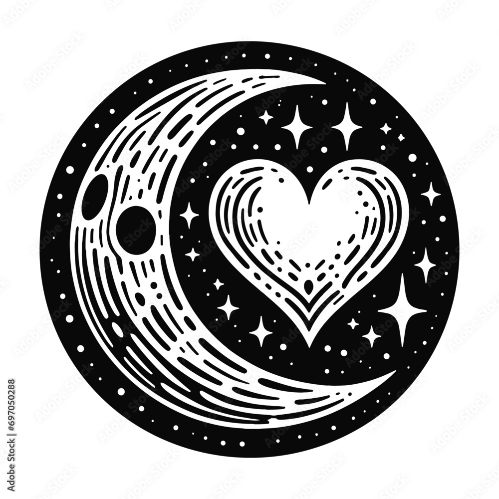 Wall mural moon with a heart cute vector emblem