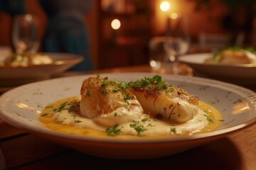 Bouchon Bliss: In the Charming Ambiance of a Traditional French Bouchon, Friends Revel in the Joy of Dining, Savoring Authentic French Cuisine and Creating Lasting Memories.


