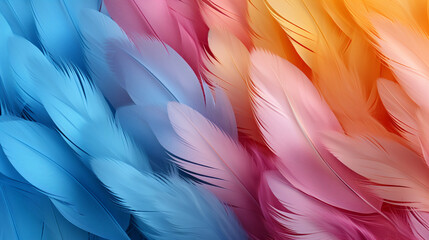 Colorful feathers as a background. Texture. Close-up.