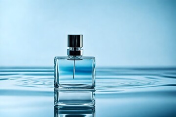 minimalist rectangular perfume flacon on a blueish water background