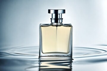minimalist rectangular perfume flacon on a blueish water background