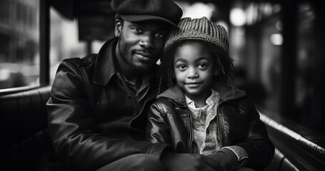 Joyful African American Father-Daughter Duo Sharing a Smile in Matching Winter Attire