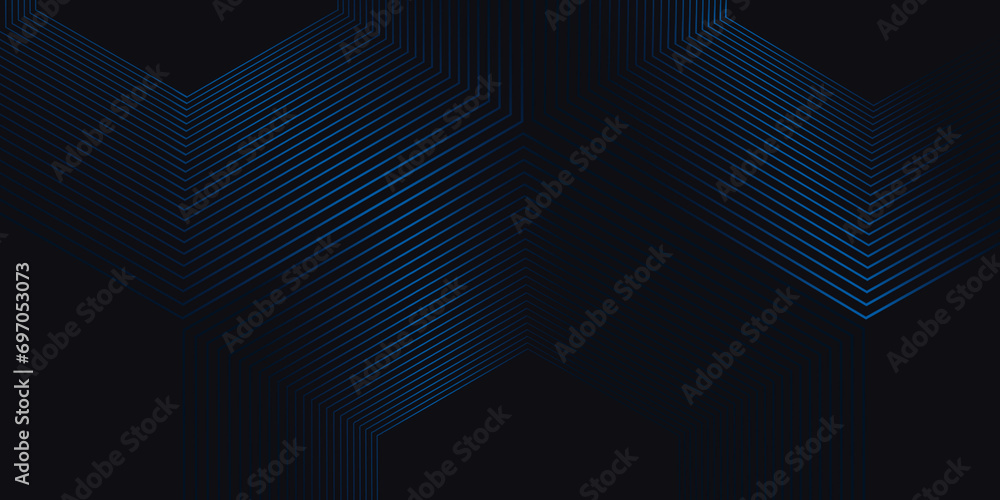 Poster dark blue abstract background with glowing geometric lines. modern shiny blue hexagon lines pattern.