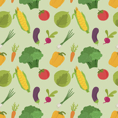 The pattern of vegetables. Healthy, eco food. vegetables flat hand-drawn seamless pattern. Healthy nutrition cartoon texture. Great texture for wallpaper, wrapping paper, and tablecloth.