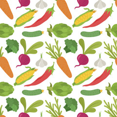 The pattern of vegetables. Healthy, eco food. vegetables flat hand-drawn seamless pattern. Healthy nutrition cartoon texture. Great texture for wallpaper, wrapping paper, and tablecloth.