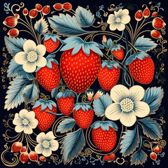 Khokhloma style pattern. Russian style, strawberries