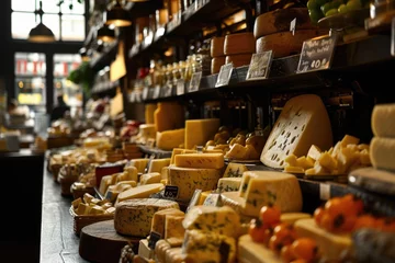 Fotobehang Gouda Galore: Step Into a Dutch Cheese Shop, Where Culinary Tradition Takes Center Stage, Proudly Displaying a Variety of Gouda and Other Local Dairy Delicacies.   © Helena