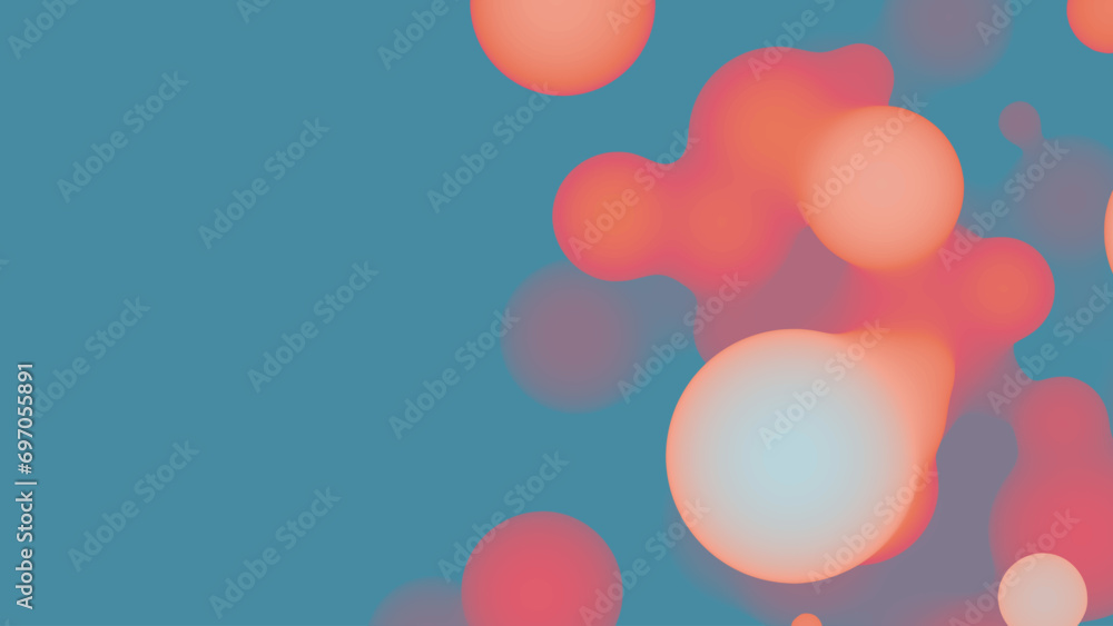 Poster abstract 3d fluid metaball shape with colorful balls. synthwave liquid pastel organic droplets with 
