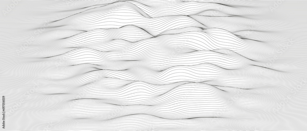 Poster monochrome sound line waves abstract background . distorted line shapes on a white background.