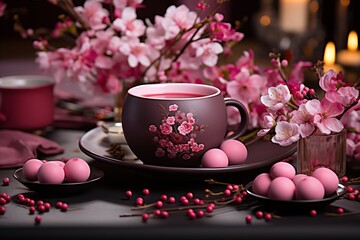 Obraz na płótnie Canvas Tea Ceremonies and Assorted Tea Varieties. Showcase of Teapots and Beautiful Porcelain