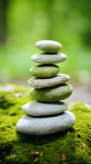 Obraz na płótnie Canvas Stack of zen stones on green moss background. Zen concept