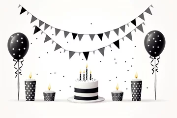 Fototapeten happy birthday typography black color vector design with birthday party element isolated on white background © Mustafa_Art
