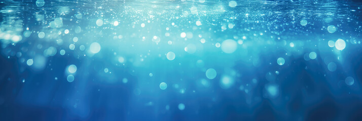 Underwater background with water bubbles and undersea light rays shine - obrazy, fototapety, plakaty