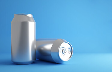 Soda cans on blue background. High resolution illustration. 3d-rendering
