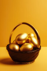 gold easter eggs on yellow background.
