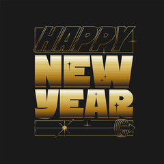 Happy new year poster design in y2k aesthetic style. New year salutation in modern graphics.