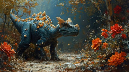 Ankylosaurus Dinosaur in a whimsical and colorful style. In natural habitat. Jurassic Park.