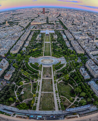 Paris, France, July 1, 2022. Breathtaking view of the city from above, at the foot of the Eiffel...