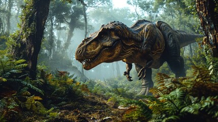 Naklejka premium Tyrannosaurus Rex Dinosaur in a whimsical and colorful style. In natural habitat. Jurassic Park.