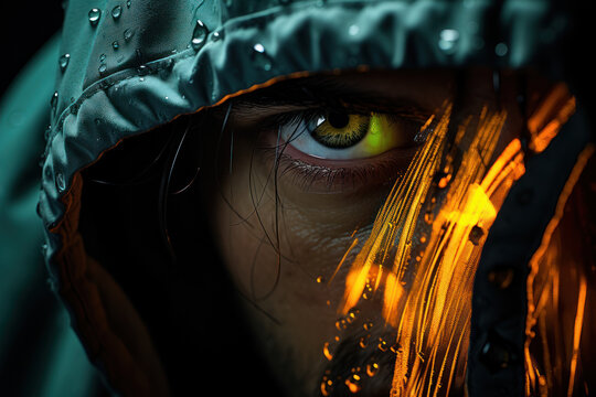 A close-up of a gamer's eyes focused on the screen, highlighting the concentration and intensity involved in competitive gaming. Generative Ai.
