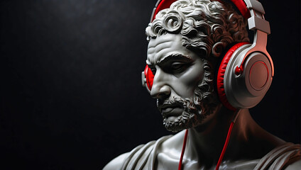 Grecki postać mityczna słuchająca nowoczesnej muzyki