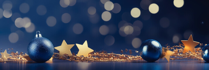 Christmas and new year 2024 decoration on the blue vintage background golden stars comeliness