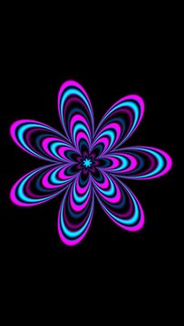 Psychedelic flower shape over black vertical video