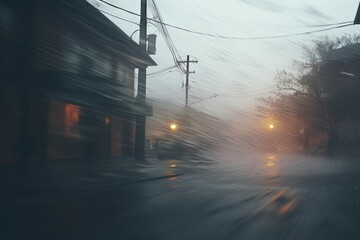 Rainy day in the city. Blurred image of a street.