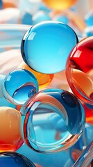 Fondo de formas orgánicas de vidrios con reflejos coloridos. Ilustración 3d. Aplicable para móvil. Generado por IA.
 - obrazy, fototapety, plakaty