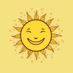 Cute Fun Illustrated Cartoon Sun with a Smiley Face