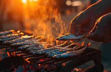 Culinary Symphony: In the Serenity of Outdoor Cooking, a Culinary Enthusiast Perfects the Grilling of Sardines on a Barbecue, Creating a Feast of Freshness and Mediterranean Essence.






 - obrazy, fototapety, plakaty
