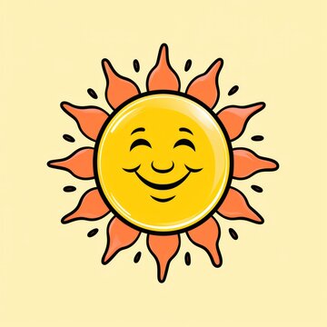 Cute Fun Illustrated Cartoon Sun with a Smiley Face