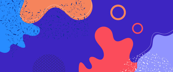 Colorful colourful abstract pop art color banner paint splash. Vector overlay pattern geometric forms with line and dots in trendy memphis 80s-90s style.. Trendy Memphis 80s-90s style