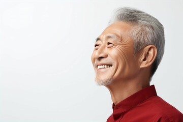 日本人の年配男性の横顔（おじいちゃん・おじいさん・祖父・アジア人・白背景・背景なし） - obrazy, fototapety, plakaty