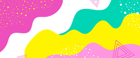 Colorful colourful pop art abstract shapes banner poster vector Illustration. Trendy Pop Art Memphis 80s-90s style