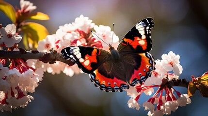 Colorful Wings: Red Admiral Butterfly on Vibrant Flower Petal