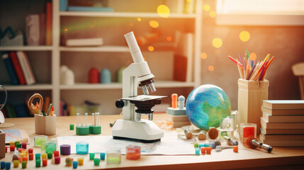 microscope and colorful science experiment
