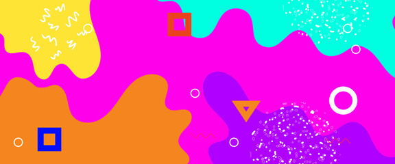 Colorful colourful fun pop art design banner with geometric and memphis pattern vector illustration. Trendy Pop Art Memphis 80s-90s style