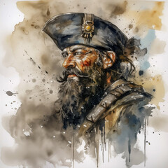 Pirate Style Watercolor Painting Illustration