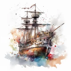  Watercolor Painting Style Pirate Ship Vessel © Brandon
