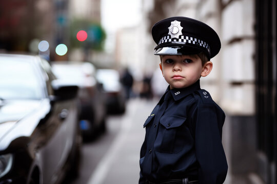 A young child in a police uniform
