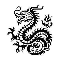 辰（たつ・竜・龍・ドラゴン）のかっこいいベクターイラスト、白黒